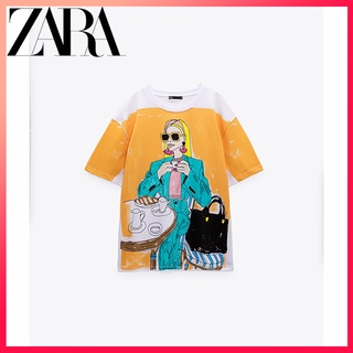 Zara เสื้อยืด คอกลม แขนสั้น พิมพ์ลาย แฟชั่นฤดูร้อน สําหรับผู้หญิง