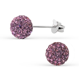 SILVER THAI  Lt. Amethyst crystal Ball stud Earring disco ball silver stud Earring อเมทิสต์ต่างหูลูกบอลดิสโก้