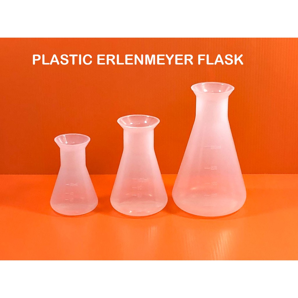 ขวดรูปชมพู่ พลาสติก มีขีดสเกล ขนาด 50ml, 100ml, 250ml and 500ml - Plastic Erlenmeyer Flask (PP)