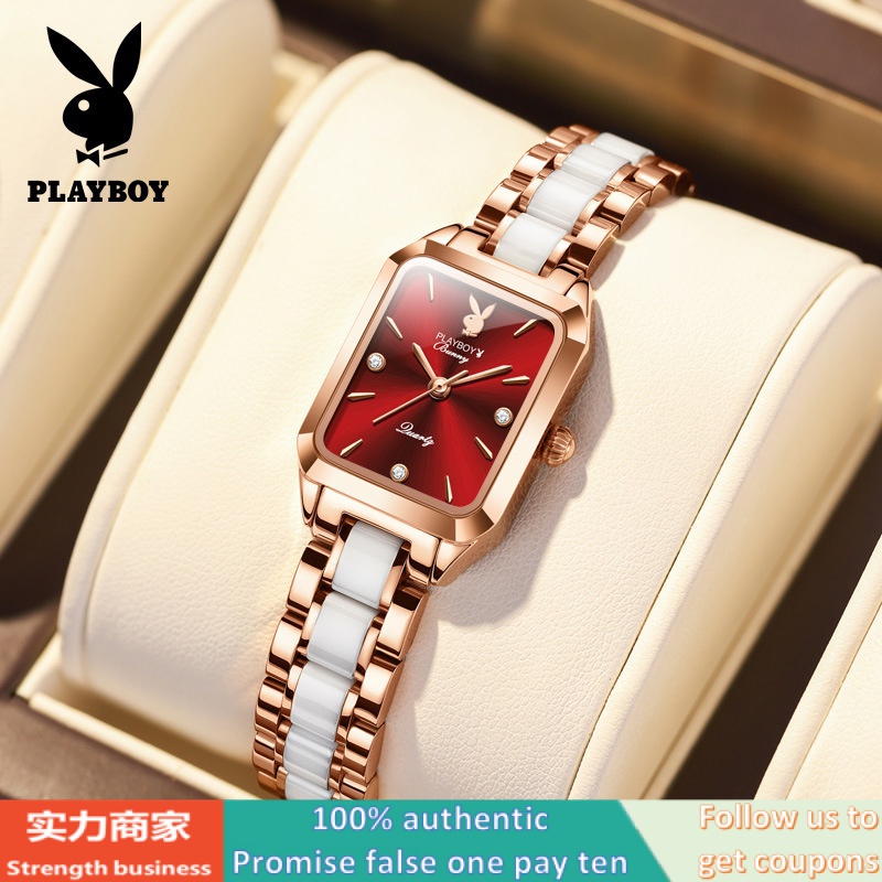Playboy Famous Brand Watch 2050 (ของแท้+กล่องของแท้) นาฬิกาข้อมือควอตซ์แฟชั่น ขนาดเล็ก สีเขียว ของขวัญ สําหรับสตรี