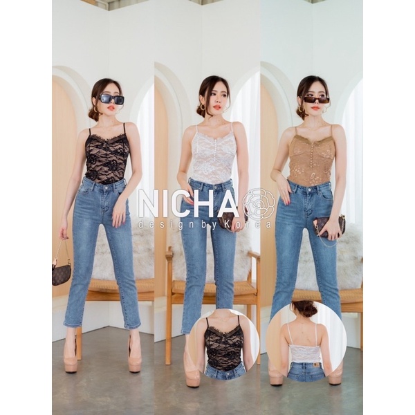 NICHA online 𝗕𝗼𝗱𝘆𝘀𝘂𝗶𝘁 สายเดี่ยวลูกไม้ มีฟองน้ำ มีซับใน ใส่คู่กับกก.ยีนส์ คือเริ่ด