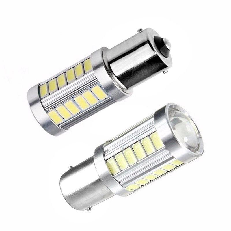 หลอดไฟ LED 2 x สีขาว BA 15S P 21W 1156 สำหรับรถยนต์