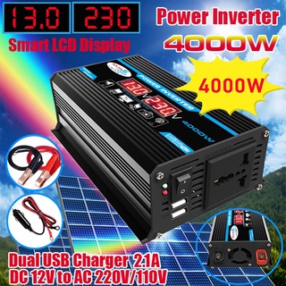 4000W อินเวอร์เตอร์ แปลงไฟรถยนต์ อินเวอร์เตอร์เพียวซายเวฟ Dual USB อินเวอร์เตอร์แปลงไฟ DC 12V To AC 220V Car Inverter