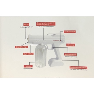 เครื่องพ่นอัตโนมัติไร้สาย ปืนฉีดพ่นฆ่าเชื้อโรค แบบชาร์จไฟมือถือทำความสะอาดฆ่าเชื้อ ปืนพ่นนาโน ไอน้ำ 800ML