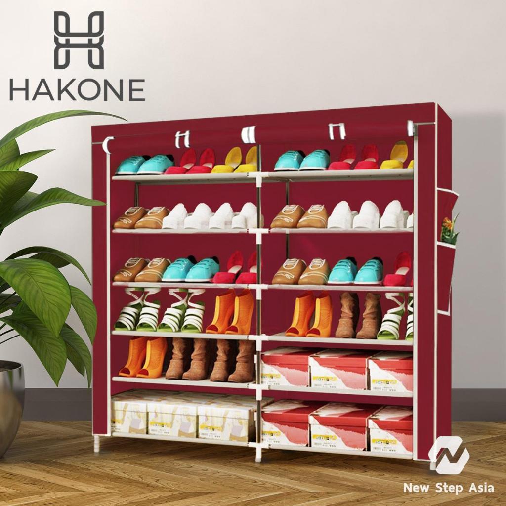 [4 สี] HAKONE ชั้นวางรองเท้า ตู้เก็บรองเท้า 6 ชั้น จำนวน 42 คู่ ผ้าคลุม non woven กันน้ำ กันฝุ่น พร้อมช่องเก็บของด้านข้า