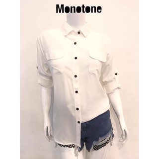 เสื้อเชิ้ตผู้หญิง เสื้อเชิ้ตแขนยาวมีกระเป๋า 2 ข้าง Monotone Shirt Lady Basic