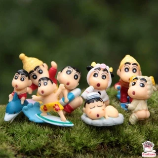 ชินจังเที่ยวทะเล [ เซต 8 ชิ้น ] ตุ๊กตาจิ๋ว โมเดลจิ๋ว แต่งสวน