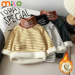 Milo  New childrens warm turtleneck jacket in autumn and winter, childrens cashmere fashion striped bottoming shirt boys and girls turtleneck.