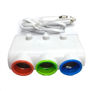 CAR CAR อุปกรณ์เพิ่มช่องจุดบุหรี่3ช่องและช่องUSB2port (สีขาว) #975