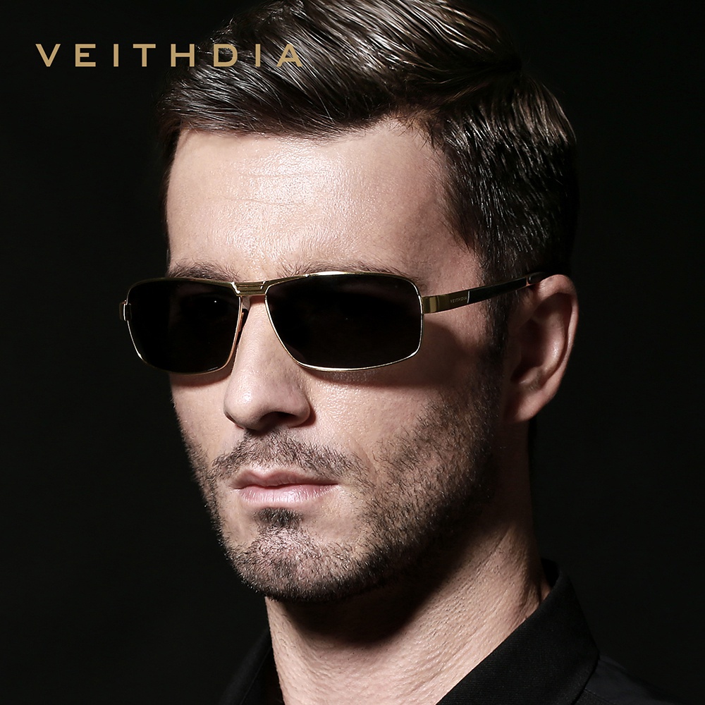 [พร้อมกล่อง] Veithdia 2490 แว่นตากันแดด เลนส์โพลาไรซ์ กรอบโลหะผสม ทรงสี่เหลี่ยมผืนผ้า คุณภาพสูง สไตล์วินเทจ เดินทาง กลางแจ้ง สําหรับผู้ชาย