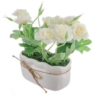 Artificial tree ARTIFICIAL ROSE IN OVAL POT HOME LIVING WHITE Garden accessories Garden decoration accessories ต้นไม้ประ