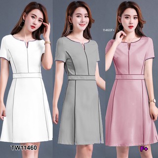 TwinsShopVip💗พร้อมส่ง TW11460 เดรสแขนสั้นกุ๊นขอบดำ