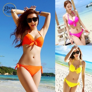 🏖BikiniTime (S,M,L) SB177 มี5สี บิกินี่ ชุดว่ายน้ำทูพีซ สีคัลเลอร์ฟูล ผูกคอผูกหลัง บรามีฟองน้ำเสริม กางเกงเอวต่ำ