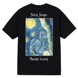 เสื้อยืดแขนสั้นผ้าฝ้ายพิมพ์ลาย Van Goghs Starry Sky ลําลองสําหรับผู้ชาย