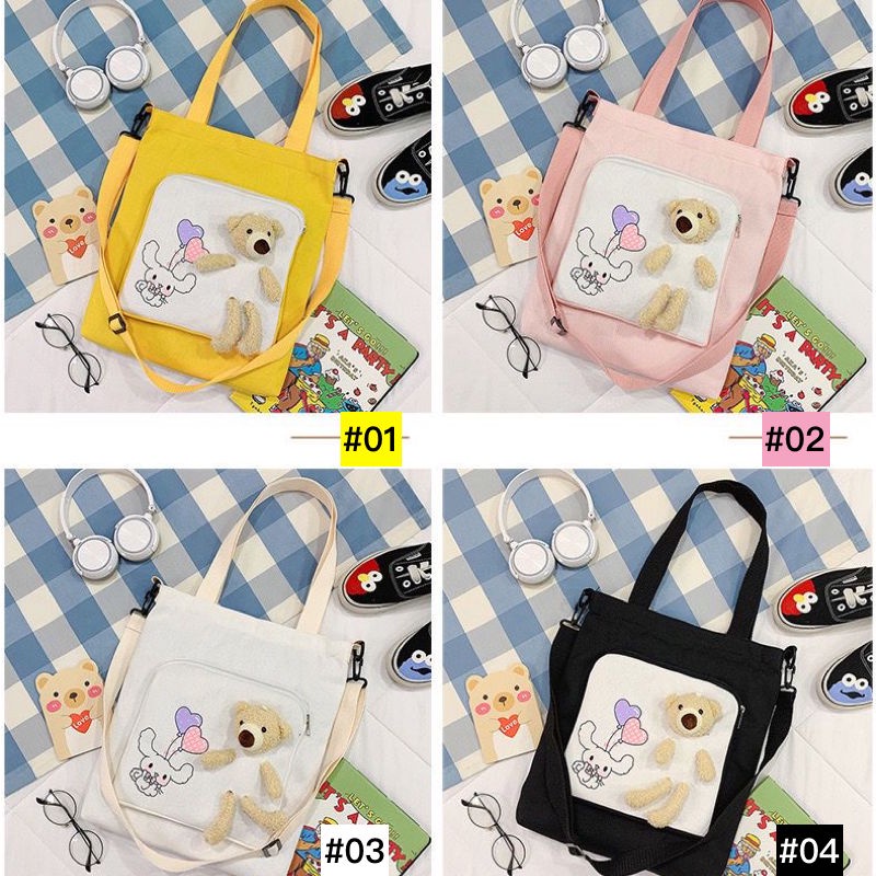 กระเป๋าผ้า หมีแคนวาส เนื้อหนา ใบใหญ่ เกาหแฟชั่น น่ารัก หมี ตุ๊กตา ราคา ถูกที่สุด ดีลบีเคเค แกลเลอรีภาพที่ 2