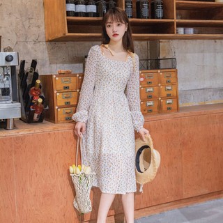 086 Sweet Peach : Pampus Dress เดรสแขนยาวน่ารักแต่งริบบิ้นสีเหลือง