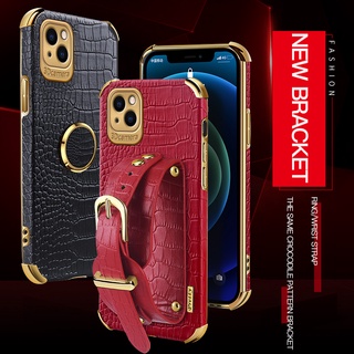 6D Plating Leather Phone Case for IPhone 14promax 14 Mini 13 12 11 Pro Max 14max 13pro 14pro 12pro 11promax 12promax 13promax Drop-resistant Crocodile-print Wrist Soft Phone Cover