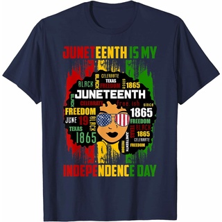 เสื้อยืดผ้าฝ้าย แบบนิ่ม ลาย Juneteenth is my independence day สีดํา วันที่ 4 กรกฎาคมS-5XL