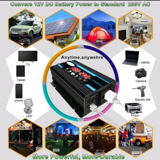 4000W อินเวอร์เตอร์ DC 12V To AC 220V Car Inverter แปลงไฟรถยนต์ อินเวอร์เตอร์เพียวซายเวฟ Dual USB อินเวอร์เตอร์แปลงไฟ ตั