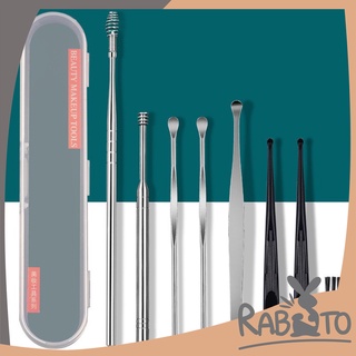 【ขายส่งทั้งร้าน】RABITO【H6】ชุดไม้แคะหู สแตนเลส คุณภาพดี ที่แคะหู อุปกรณ์แคะหู (1ชุดมี8ชิ้น) พร้อมกล่องใส่