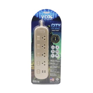 ปลั๊กไฟ 3 เมตร 5 สวิตซ์ 4 ช่อง + 2 USB // ปลั๊กพ่วง VOX CT-452