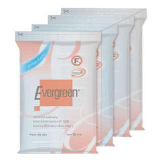 เอเวอร์กรีน สำลีแผ่น รีดขอบ 100 แผ่น x 4 ห่อ Evergreen Cotton Pads 100 sheets x 4 packs