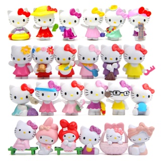 6 ชิ้น Hello Kitty ฟิกเกอร์จิ๋ว KT แมว ฟิกเกอร์ ชุดเครื่องประดับโต๊ะ ตกแต่งของเล่นเด็ก