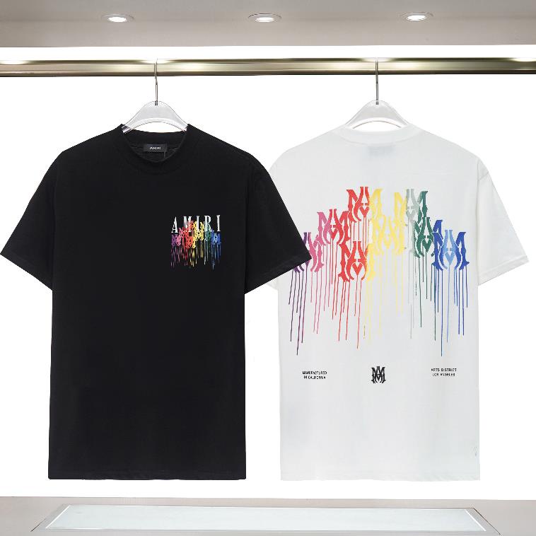 เสื้อยืดแขนสั้น ผ้าฝ้าย ระบายอากาศได้ดี พิมพ์ลายตัวอักษร AM สีสันสดใส สําหรับผู้ชาย และผู้หญิง