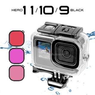 เคสกันน้ํา 60 เมตร สําหรับ GoPro Hero 11 10 9 สีดํา ดําน้ํา ใต้น้ํา ฝาครอบ สีแดง สีม่วง สีชมพู ฟิลเตอร์