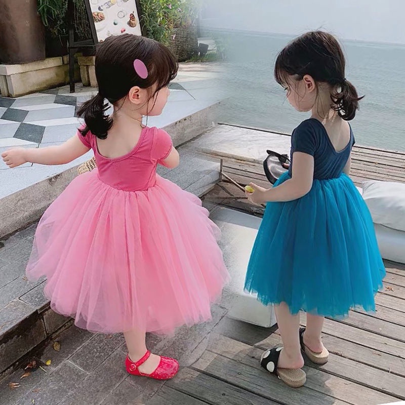 ชุดเดรสกระโปรง ผ้ากอซ สีฟ้า สไตล์เจ้าหญิง แฟชั่นฤดูร้อน สําหรับเด็กผู้หญิง