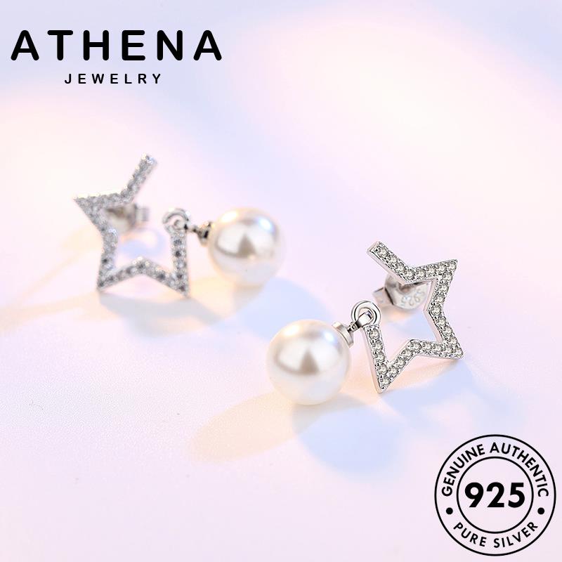 ATHENA JEWELRY หนีบ แท้ 925 เงิน แฟชั่น ห่วง มอยส์ซาไนท์ เครื่องประดับ เครื่องประดับ เกาหลี ไข่มุก ตุ้มหู ผู้หญิง เพชร ต้นฉบับ ต่างหู Silver M025