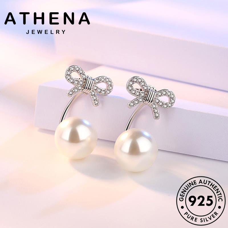 ATHENA JEWELRY ไข่มุก ต้นฉบับ มอยส์ซาไนท์ เพชร ต่างหู ผู้หญิง แฟชั่น 925 แท้ หนีบ ตุ้มหู เครื่องประดับ ห่วง เงิน เครื่องประดับ Silver เกาหลี M026