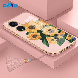 เคสโทรศัพท์มือถือ แบบนิ่ม ลายดอกทานตะวัน ประดับพู่ หรูหรา สําหรับ Oppo A78 5G Reno8 T 4G 5G A17K A17 A77s A77 5G A57 A55 A16 A15 2022