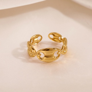 แหวนจมูกหมู สเตนเลส ทองแท้ 18K ชุบไทเทเนียม เรียบง่าย เข้ากับทุกการแต่งกาย สําหรับผู้หญิง