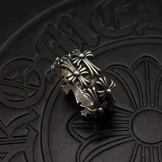 Chrome HEARTS แหวนเงินสเตอร์ลิง 925 ลายดอกไม้ สองชั้น ไม่สม่ําเสมอ