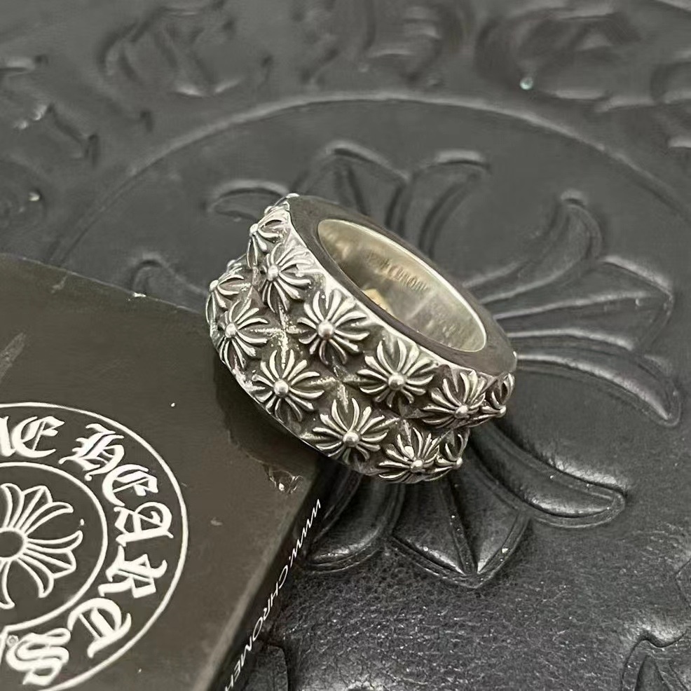 Chrome HEARTS แหวนเงินสเตอร์ลิง 925 ลายดอกไม้ สองชั้น สไตล์พังก์วินเทจ เครื่องประดับ