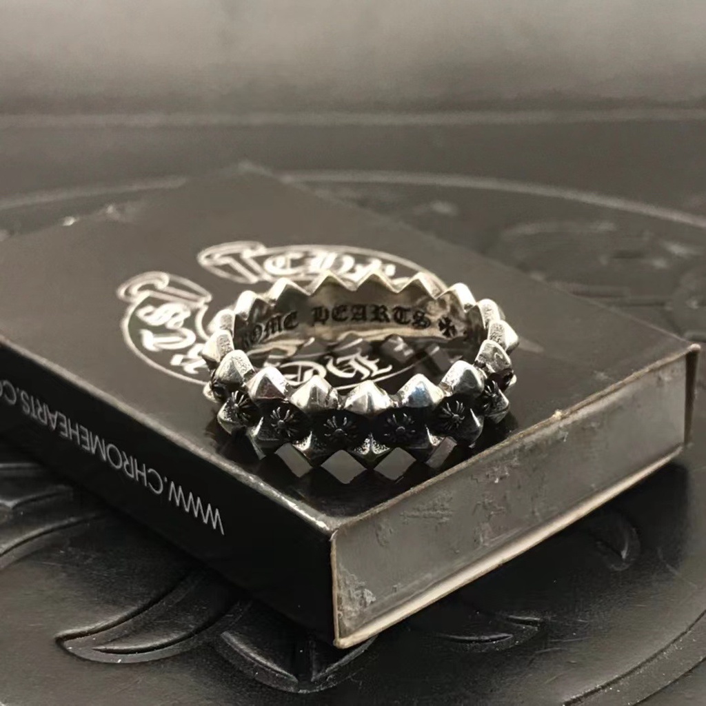 Chrome HEARTS แหวนเงินสเตอร์ลิง 925 ประดับหมุด รูปดอกไม้ สไตล์พังก์ วินเทจ ฮิปฮอป