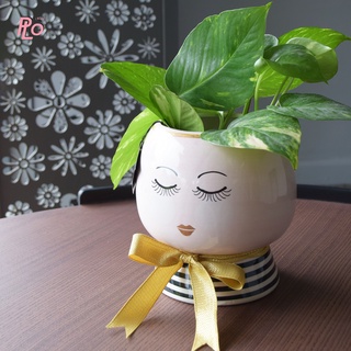 Philos , Miss Etoile Flower Pot Low Large W/Close Eyes : FP211 | กระถางเซรามิคสำหรับใส่ต้นไม้ตกแต่งบ้านและสวน