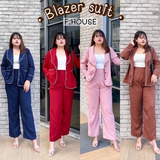 Blazer suit สูทเบเซอร์กุ้นขอบกระเป๋าหลอก+มาพร้อมกางเกงขายาวมีกระเป๋าข้าง