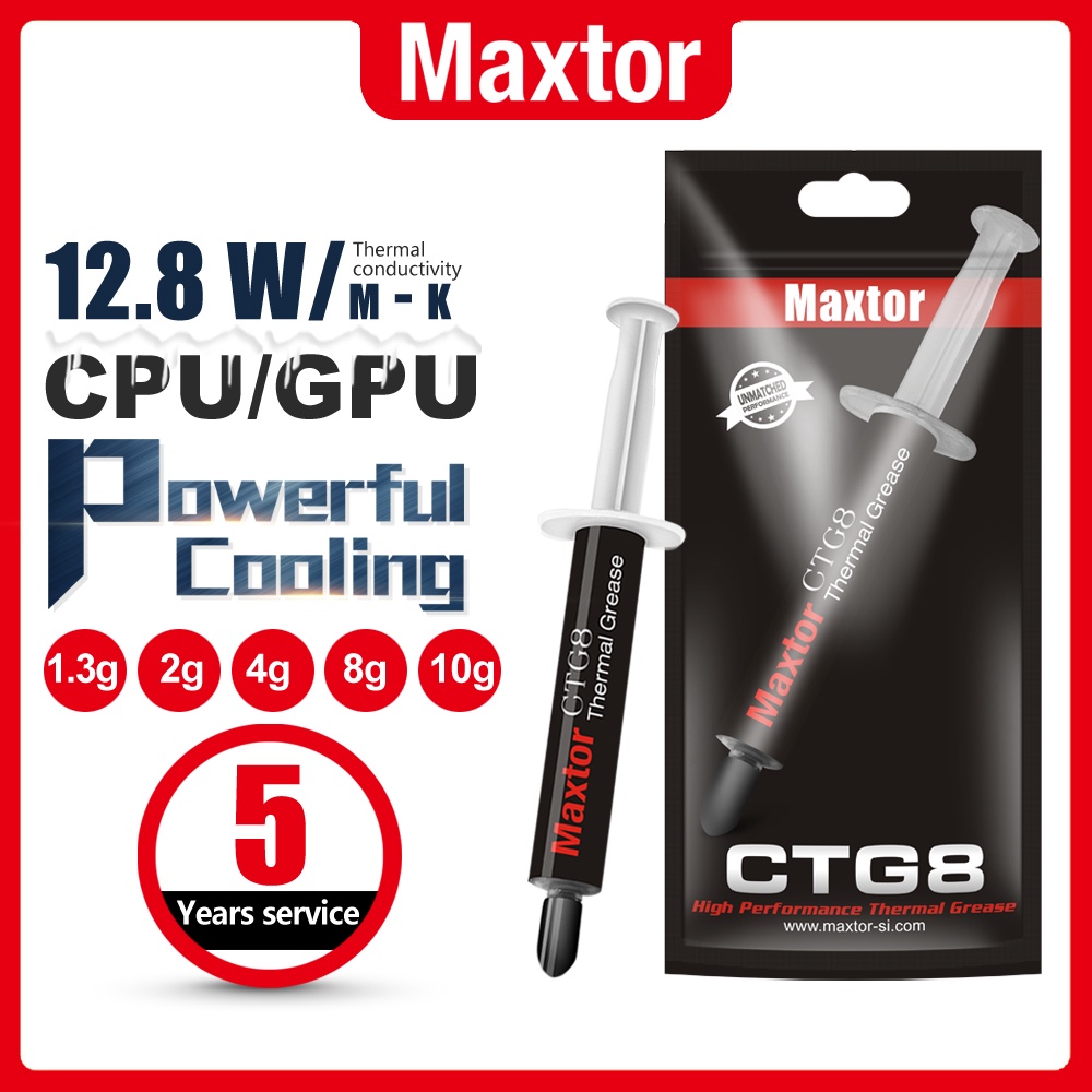 【ฟรีของขวัญ 1g】Maxtor CTG8 Thermal Paste (12.8W/mk) คอมพิวเตอร์ สมุดบันทึก CPU ซิลิโคน GPU จาระบีระบ