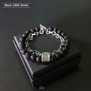 กำไลหินมงคล ส่งฟรี Double Bracelet : Black LAVA Stone