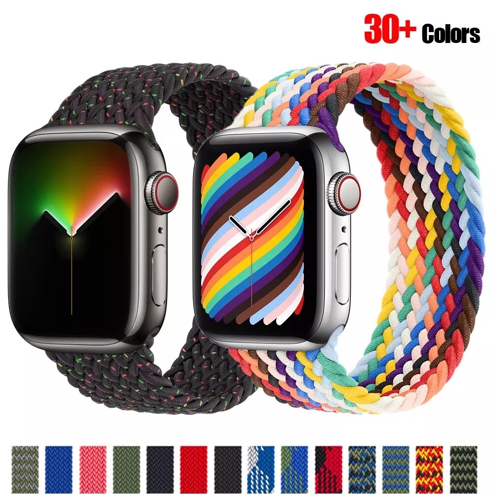 สายนาฬิกาข้อมือ ผ้าไนล่อนถักเปีย ยืดหยุ่น สําหรับ apple Watch Series 7 6 SE 5 4 3 IWatch 41 มม. 45 มม. 44 มม. 40 มม. 38 มม. 42 มม.