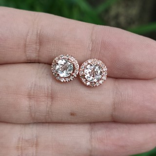 ต่างหูพลอยไวท์โทปาสสีขาว ( WhiteTopaz) ล้อมด้วยเพทาย เรือนเงินแท้ 92.5% ชุบพิ้งโกล์