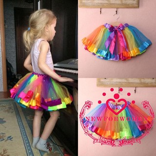 ETE-สาวแฟชั่นน่าสนใจสีสัน Tutu กระโปรงสาวที่น่ารัก Rainbow Tulle Tutu Mini กระโปรง