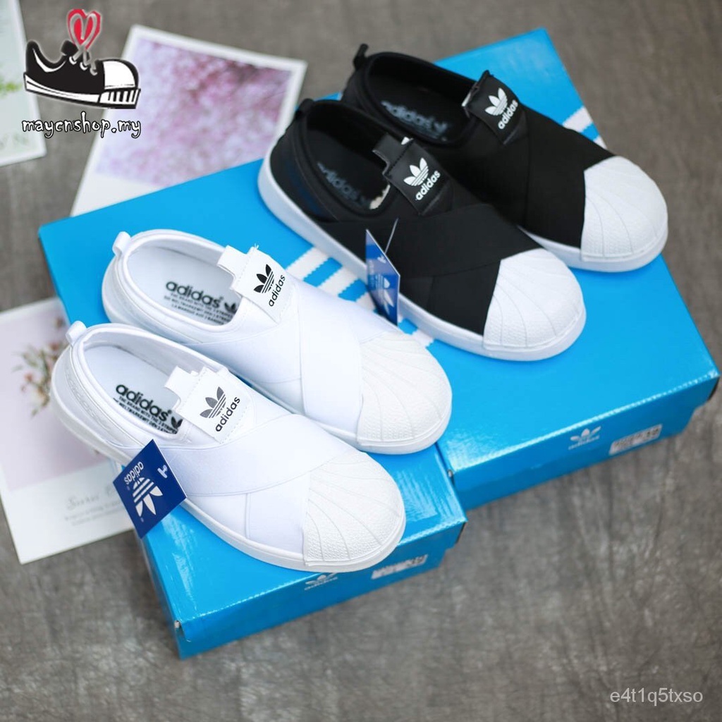 Adidas Couple Shoes White Black Adidas Classic Superstar Slip on Shoes Women's Shoes Canvas Skateboard Student Shoe Casu