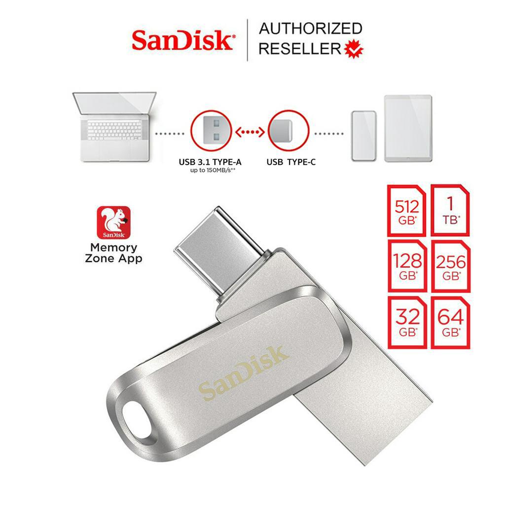 SanDisk Ultra® Dual Drive Luxe USB Type-C 32GB 64GB 128GB และ 256GB (SDDDC4)แฟลชไดรฟ์ ไดร์ฟOTG สำหรับโทรศัพท์ แทปเลท Tablet iPad Pro