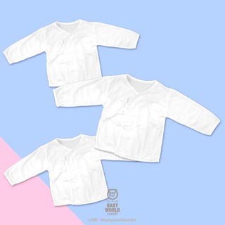 เสื้อผูกหน้า แขนยาว สีขาว แพค 3 ตัว