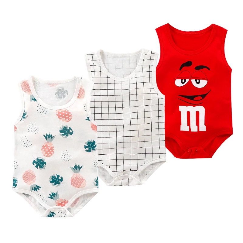 ทารกแรกเกิด Romper One Piece Jumpsuit บอดี้สูททารกการ์ตูนผ้าฝ้ายแขนกุด Romper Baju Bayi ชายหญิงสามเหลี่ยม Jumpsuit ชุดนอน 0-18 เดือน