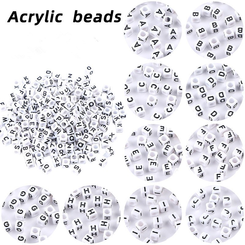 100 ชิ้น/แพ็ค 6*6 มม. อะคริลิคสแควร์ A-Z Letter Beads