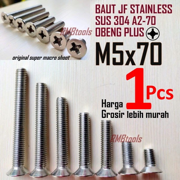 M5x70 JF STAINLESS GRADE 304 A2-70 FLAT HEAD MACHINE SCREW SCREWDRIVER PLUS M5 CSK